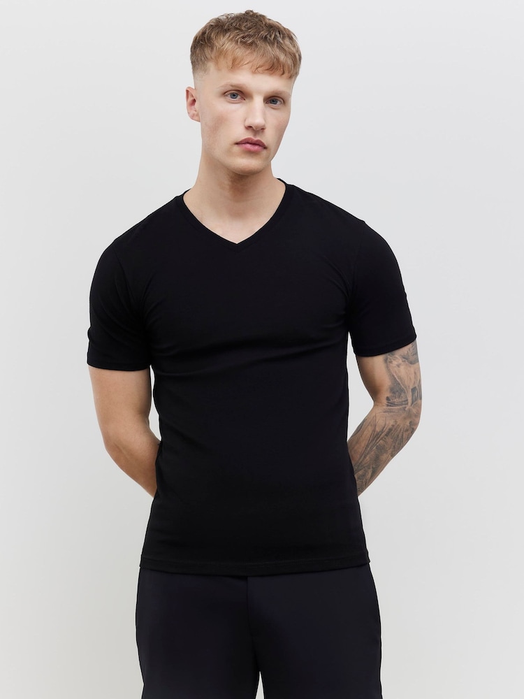 River Island Muscle Fit V-Neck Cotton Jersey T-Shirts 2 Pack - Imagen 2 de 6