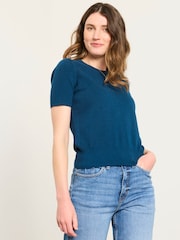 Bleu de sarcelle - Haut en maille à manches courtes FatFace - Image 1 de 6