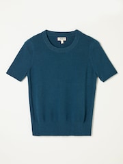 Bleu de sarcelle - Haut en maille à manches courtes FatFace - Image 6 de 6