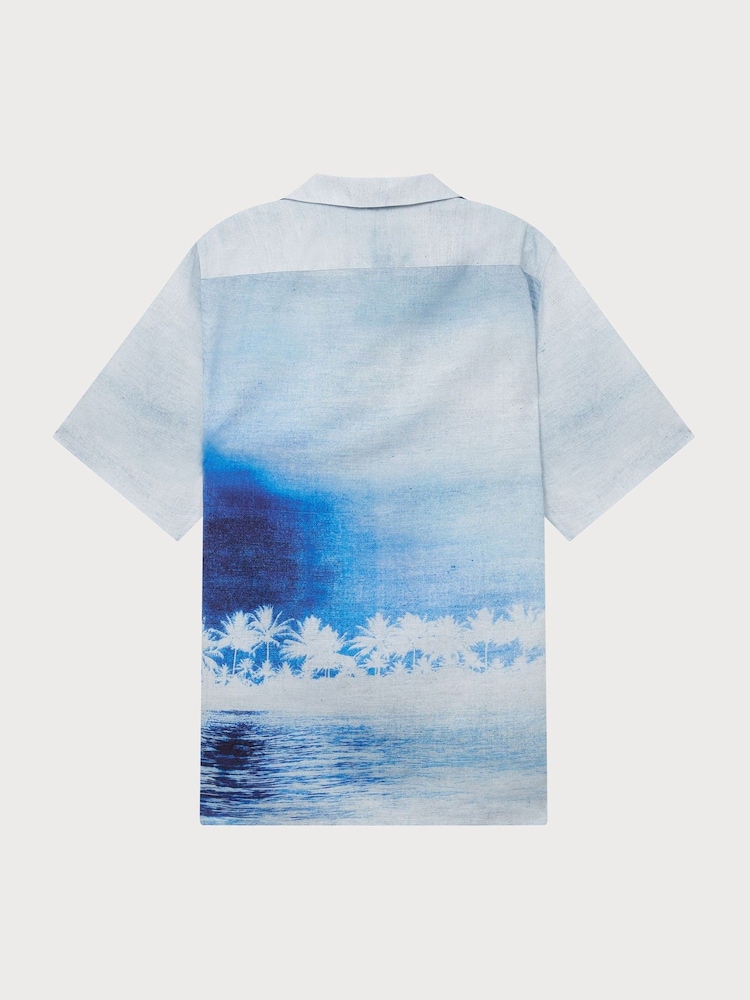 PS Paul Smith Blue Casual Fit Print Short Sleeve Shirt - Image 2 of 3 PS Paul Smith Blue Casual Fit Print Short Sleeve Shirt - Image 2 of 3