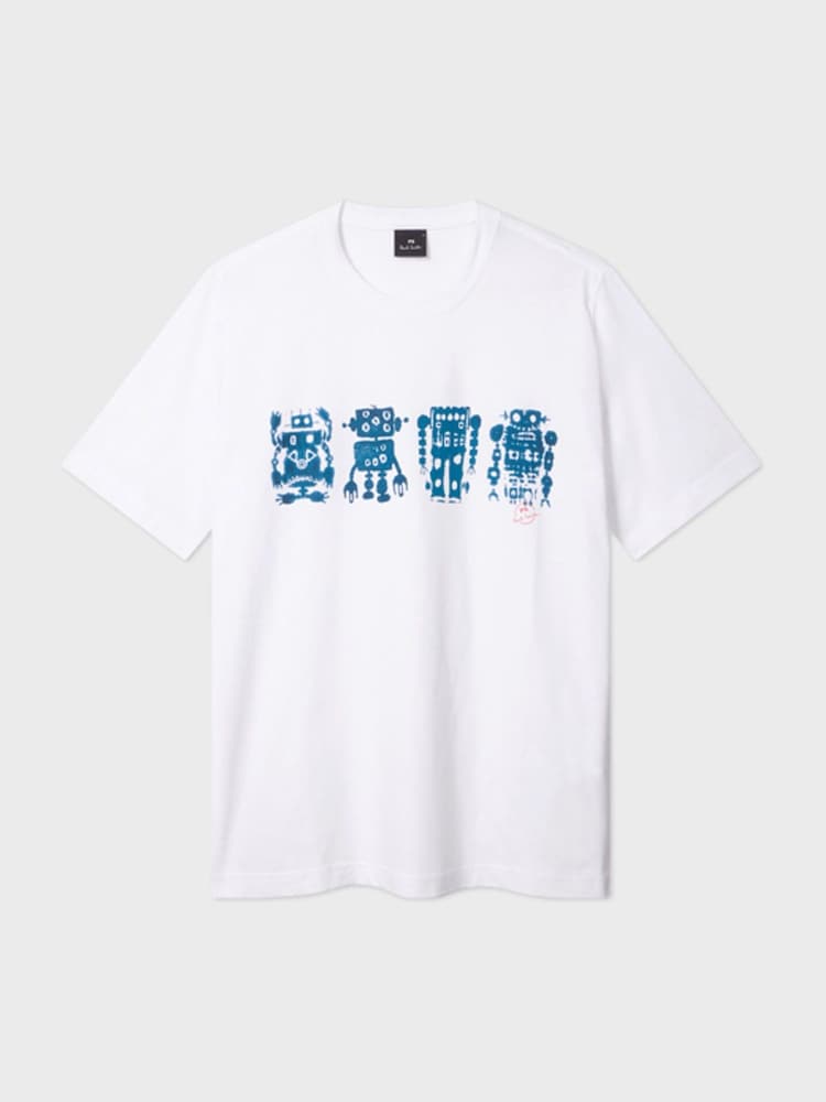 PS Paul Smith White Robot Graphic Print T-Shirt - Image 1 of 2