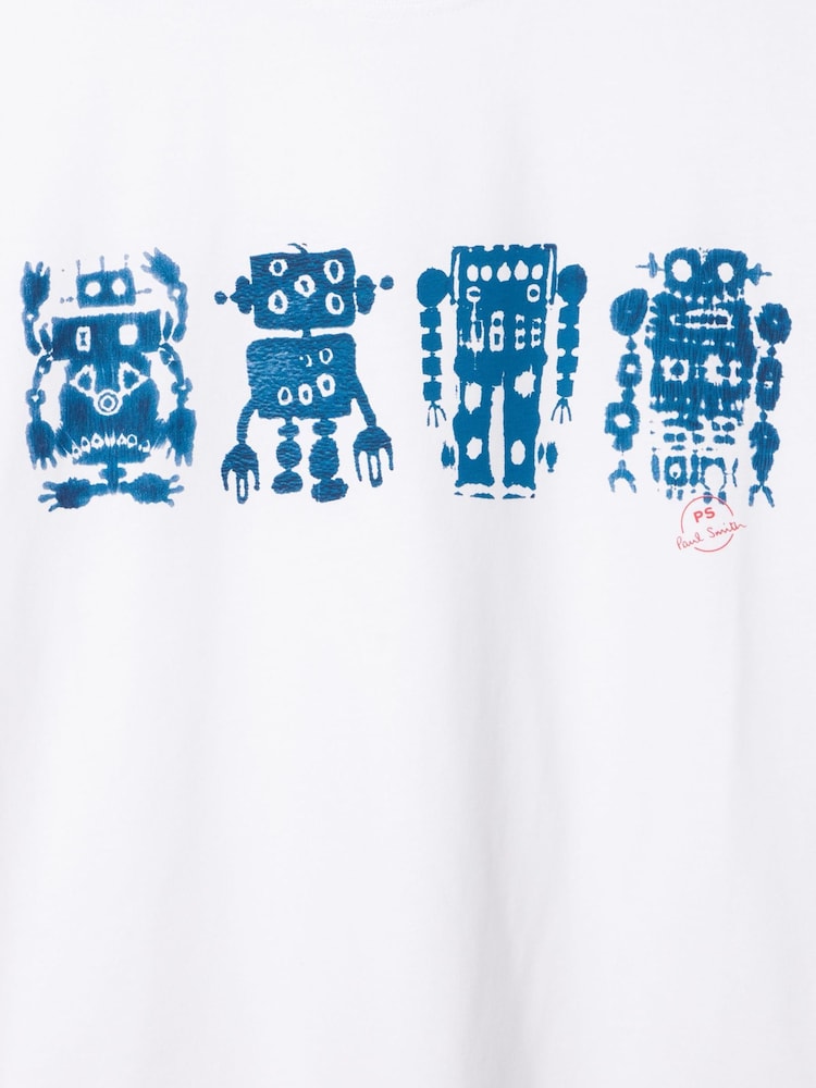PS Paul Smith White Robot Graphic Print T-Shirt - Image 6 of 6