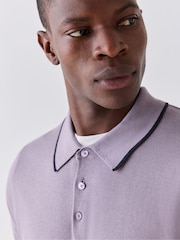 Violet - PS Paul Smith Tipped Knitted Polo Shirt - Imaginea 4 din 7