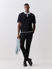 PS Paul Smith Blue Contrast Placket Knitted Polo Shirt - Image 2 of 5