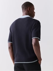 PS Paul Smith Blue Contrast Placket Knitted Polo Shirt - Image 3 of 5