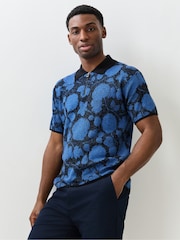PS Paul Smith Blue Print Knitted Polo Shirt - Image 1 of 4