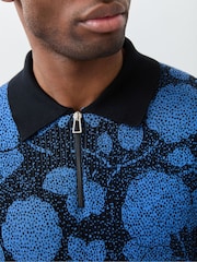 PS Paul Smith Blue Print Knitted Polo Shirt - Image 4 of 4