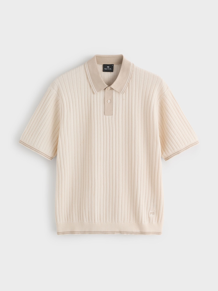 PS Paul Smith Natural Contrast Placket Knitted Polo Shirt - Image 1 of 1