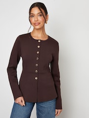 Threadbare Light Brown Cinched Knitted Button Up Cardigan - Image 1 of 4