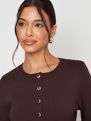 Threadbare Light Brown Cinched Knitted Button Up Cardigan - Image 2 of 4