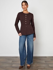 Threadbare Light Brown Cinched Knitted Button Up Cardigan - Image 3 of 4