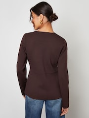 Threadbare Light Brown Cinched Knitted Button Up Cardigan - Image 4 of 4