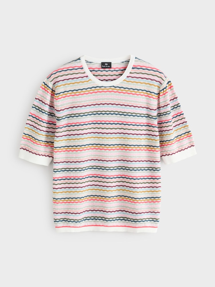 PS Paul Smith Pink Signature Stripe Knitted T-Shirt - Image 5 of 5