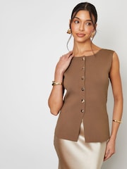 Threadbare Light Brown Ribbed Knitted Waistcoat - Image 1 of 5
