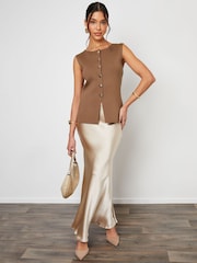 Threadbare Light Brown Ribbed Knitted Waistcoat - Image 3 of 5