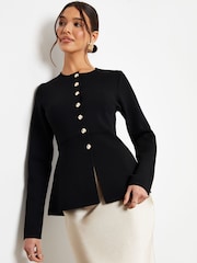 Threadbare Black Cinched Knitted Button Up Cardigan - Image 1 of 4