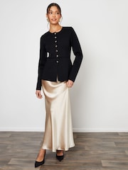 Threadbare Black Cinched Knitted Button Up Cardigan - Image 3 of 4