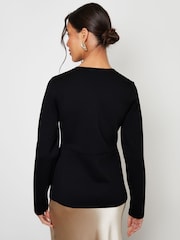 Threadbare Black Cinched Knitted Button Up Cardigan - Image 4 of 4