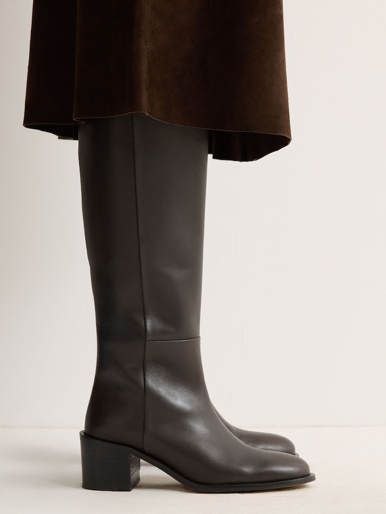 Jigsaw Brown Leather Heeled Riding Boots - Image 1 of 7 Jigsaw Brown Leather Heeled Riding Boots - Image 1 of 7
