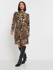 PixieGirl Petite Brown Leopard Print Shirt Dress - Image 1 of 5