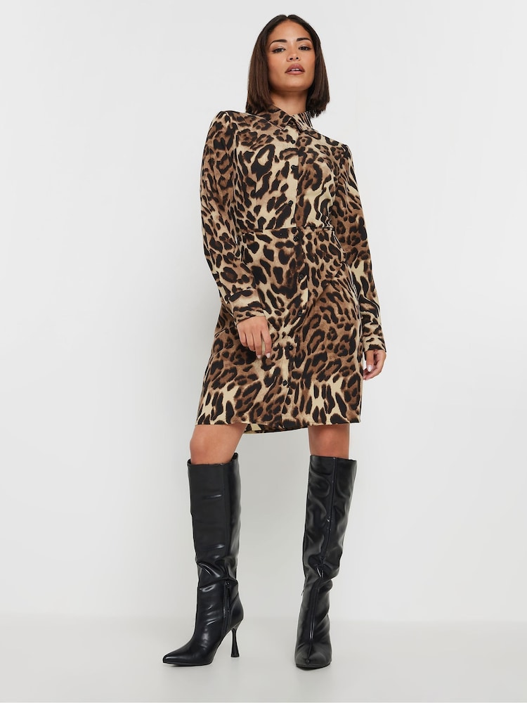 PixieGirl Petite Brown Leopard Print Shirt Dress - Image 2 of 5 PixieGirl Petite Brown Leopard Print Shirt Dress - Image 2 of 5