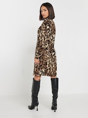 PixieGirl Petite Brown Leopard Print Shirt Dress - Image 4 of 5