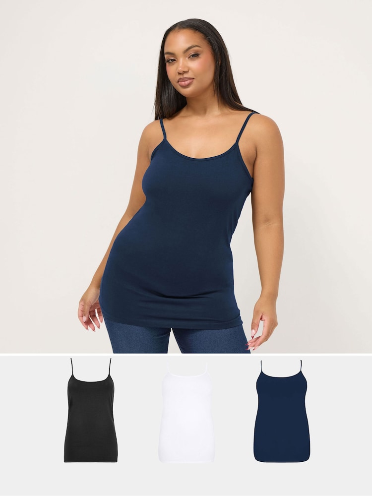 Yours Curve Black Cami Vest Tops 3 Pack - Image 1 of 8 Yours Curve Black Cami Vest Tops 3 Pack - Image 1 of 8