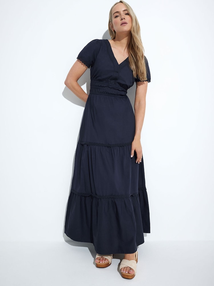 Long Tall Sally Blue Jersey Shirred Waist Maxi Dress - Image 1 of 5