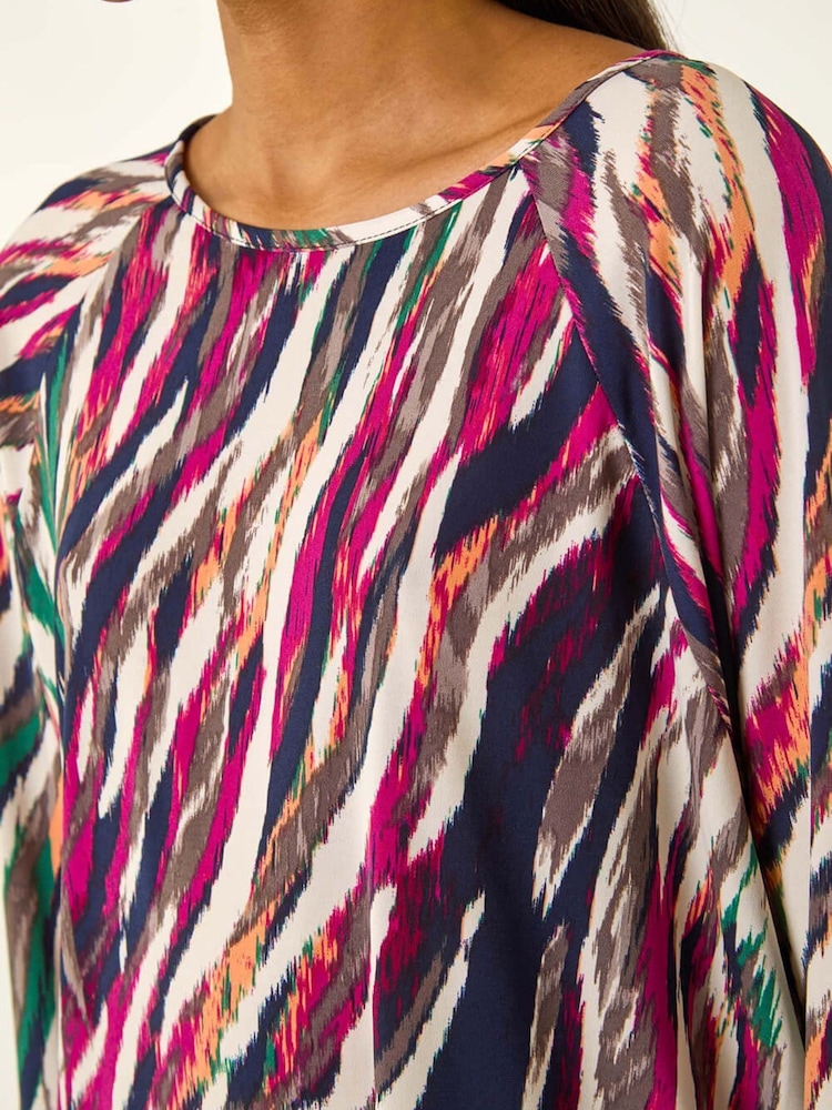 Roman Pink Stripe Print Stretch Tunic Top - Image 5 of 5 Roman Pink Stripe Print Stretch Tunic Top - Image 5 of 5