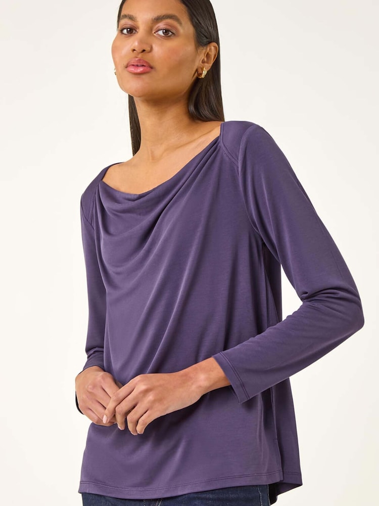 Roman Purple Cowl Neck Premium Stretch Blouse - Image 1 of 5 Roman Purple Cowl Neck Premium Stretch Blouse - Image 1 of 5