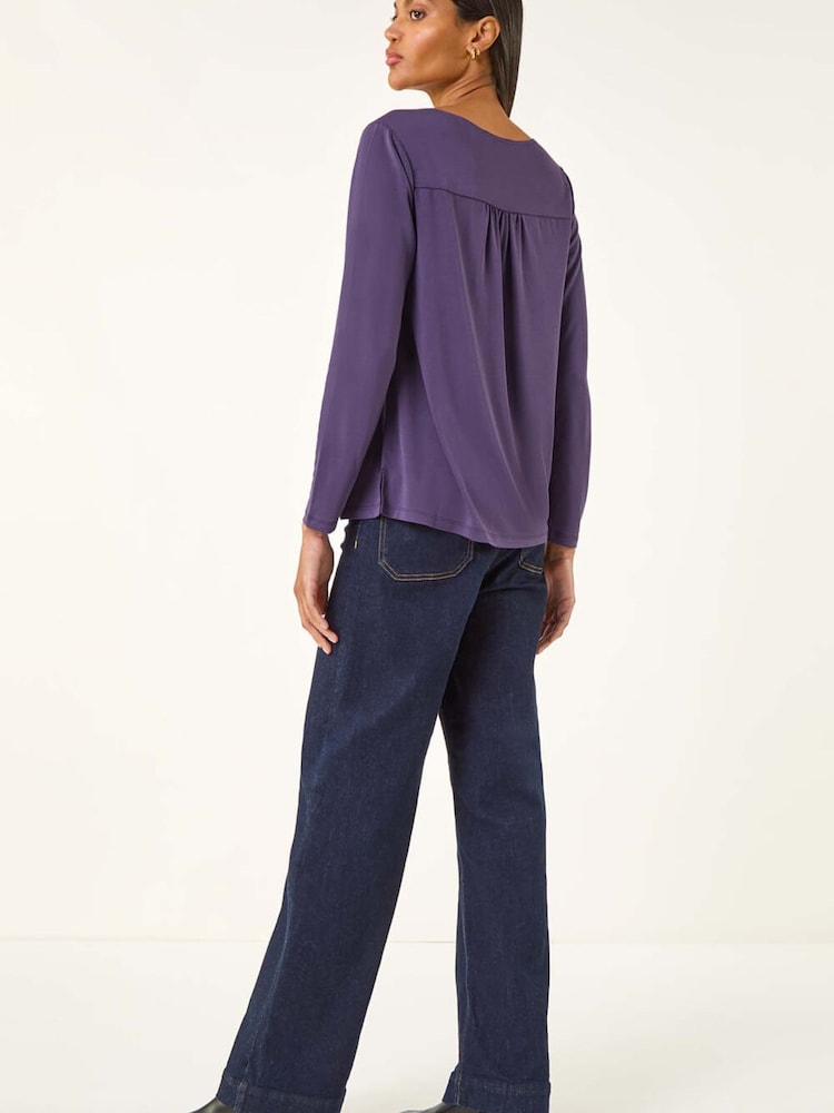 Roman Purple Cowl Neck Premium Stretch Blouse - Image 2 of 5 Roman Purple Cowl Neck Premium Stretch Blouse - Image 2 of 5