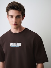 Brown Blue Text Regular Fit Graphic Print Heavy Weight T-Shirt - Image 1 of 6