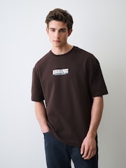Brown Blue Text Regular Fit Graphic Print Heavy Weight T-Shirt - Image 2 of 6