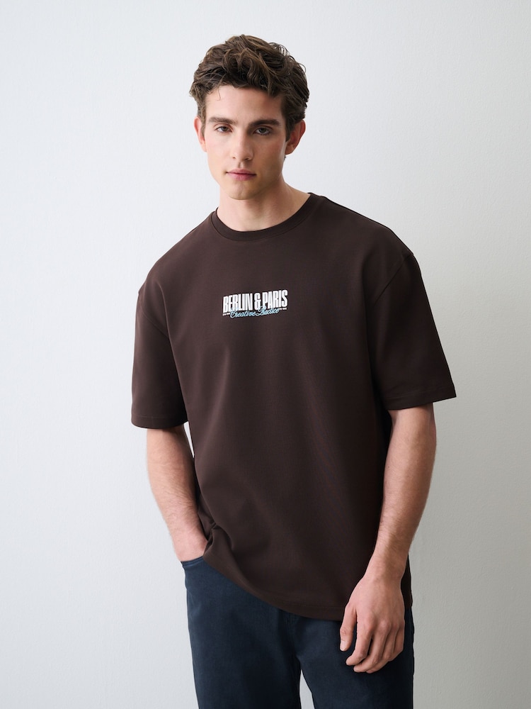 Brown Blue Text Regular Fit Graphic Print Heavy Weight T-Shirt - Image 2 of 6