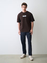 Brown Blue Text Regular Fit Graphic Print Heavy Weight T-Shirt - Image 4 of 6