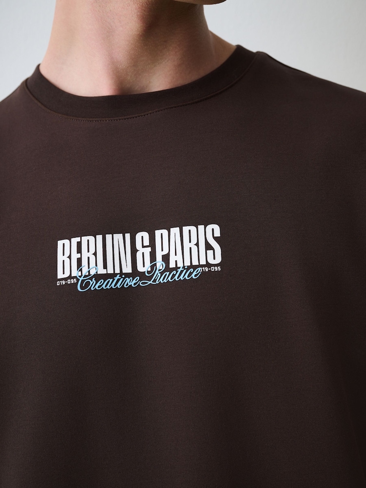 Brown Blue Text Regular Fit Graphic Print Heavy Weight T-Shirt - Image 6 of 6