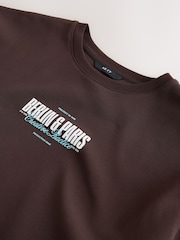 Brown Blue Text Regular Fit Graphic Print Heavy Weight T-Shirt - Image 9 of 9