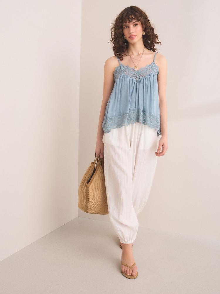Blue Lace Trim Cami Top - Image 2 of 8 Blue Lace Trim Cami Top - Image 2 of 8