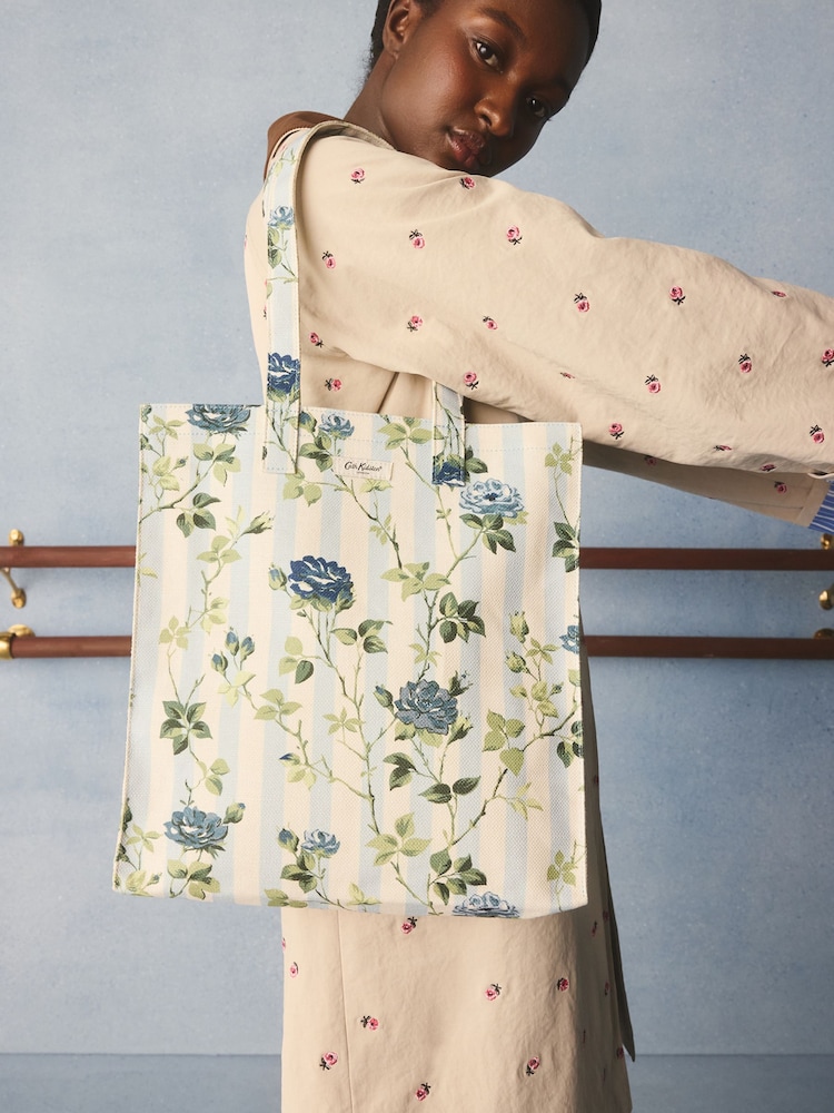 Cath Kidston Blue Floral Stripe Large Book Bag - Image 1 of 7