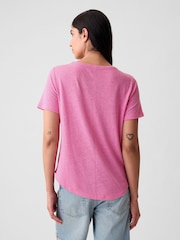 Gap Dark Pink Linen Blend Short Sleeve Scoop Neck T-Shirt - Image 2 of 4