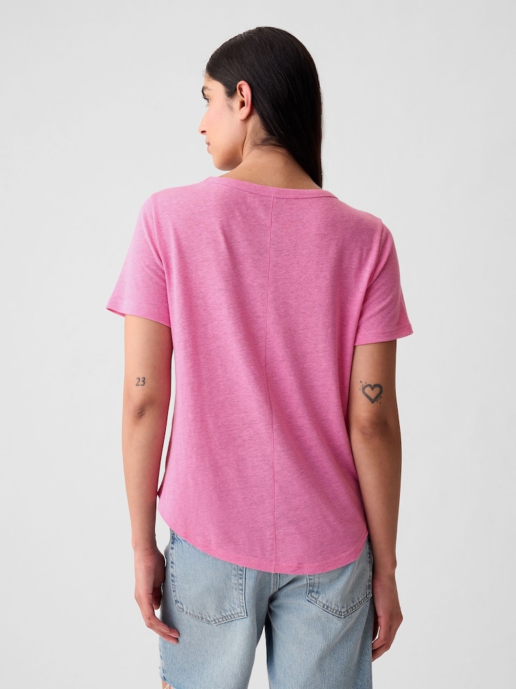 Gap Dark Pink Linen Blend Short Sleeve Scoop Neck T-Shirt - Image 2 of 4 Gap Dark Pink Linen Blend Short Sleeve Scoop Neck T-Shirt - Image 2 of 4