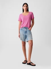 Gap Dark Pink Linen Blend Short Sleeve Scoop Neck T-Shirt - Image 3 of 4