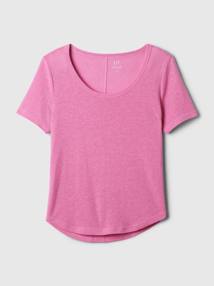 Gap Dark Pink Linen Blend Short Sleeve Scoop Neck T-Shirt - Image 4 of 4 Gap Dark Pink Linen Blend Short Sleeve Scoop Neck T-Shirt - Image 4 of 4