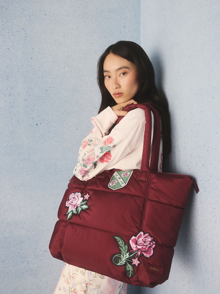 Cath Kidston Burgundy Red Flower Crest Portobello Tote Bag - Image 1 of 9