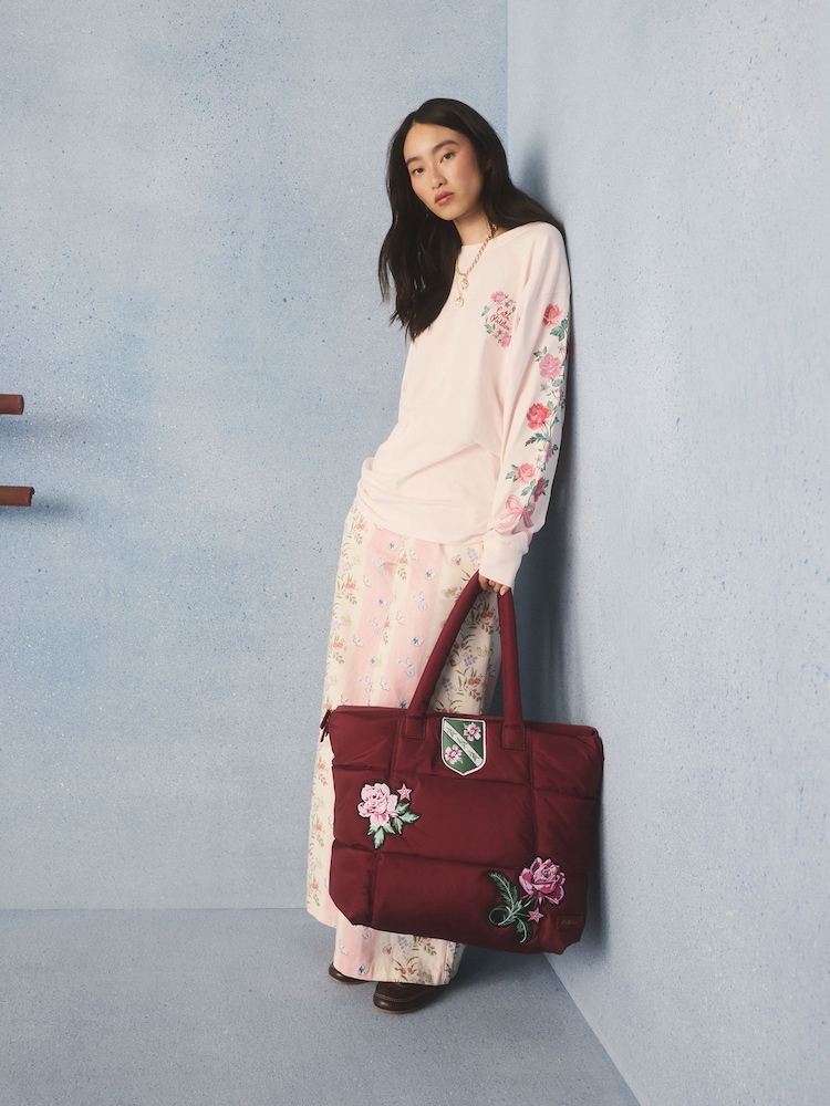 Cath Kidston Burgundy Red Flower Crest Portobello Tote Bag - Image 2 of 9