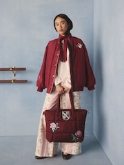 Cath Kidston Burgundy Red Flower Crest Portobello Tote Bag - Image 5 of 9
