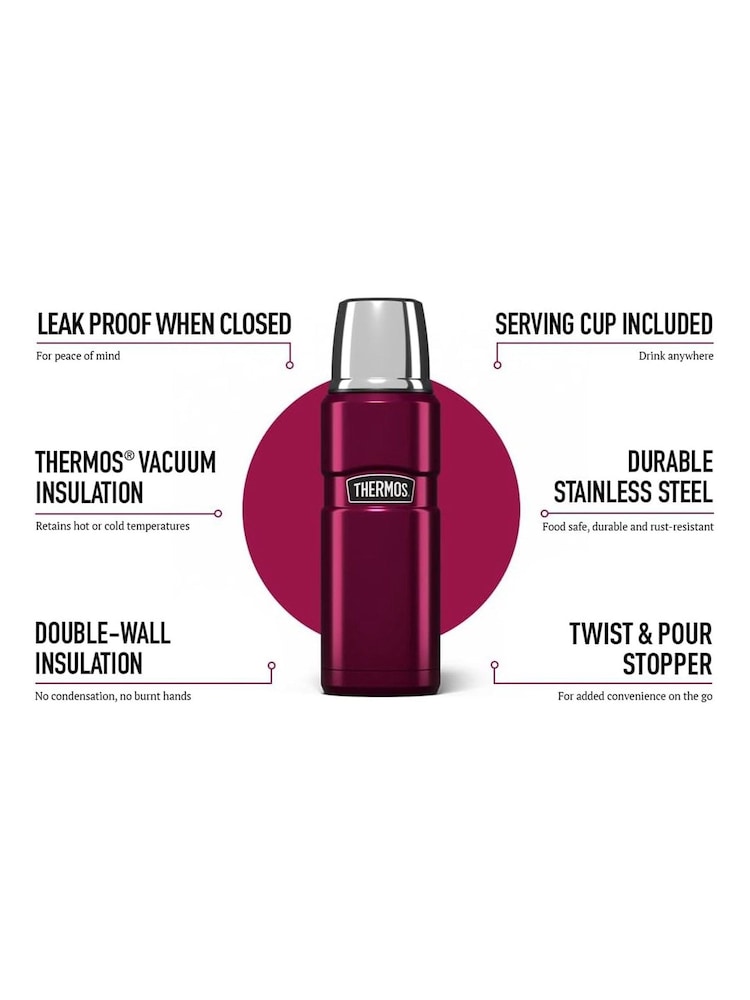 Thermos Raspberry Stainless King Flask 470ml - Image 2 of 2 Thermos Raspberry Stainless King Flask 470ml - Image 2 of 2
