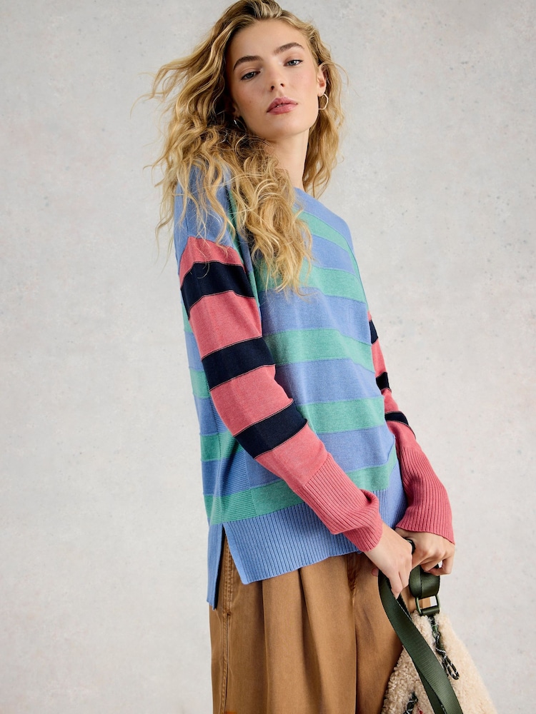 White Stuff Blue Olive Stripe Jumper - Image 2 of 6 White Stuff Blue Olive Stripe Jumper - Image 2 of 6