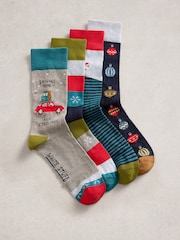White Stuff Grey 4 Pack Xmas Ankle Socks - Image 1 of 4