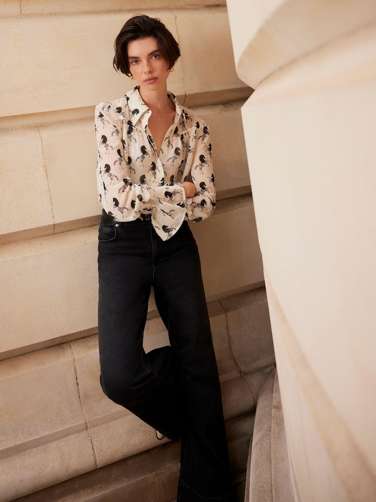 Mint Velvet Cream Horse Print Sheer Blouse - Image 2 of 7 Mint Velvet Cream Horse Print Sheer Blouse - Image 2 of 7